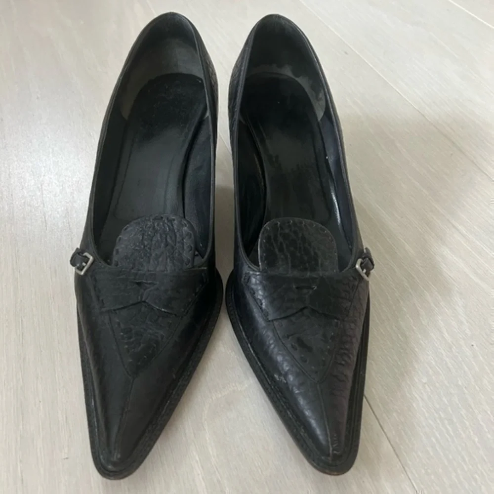 Prada Black Loafer Pointy Toe Kitten Heels Size 41